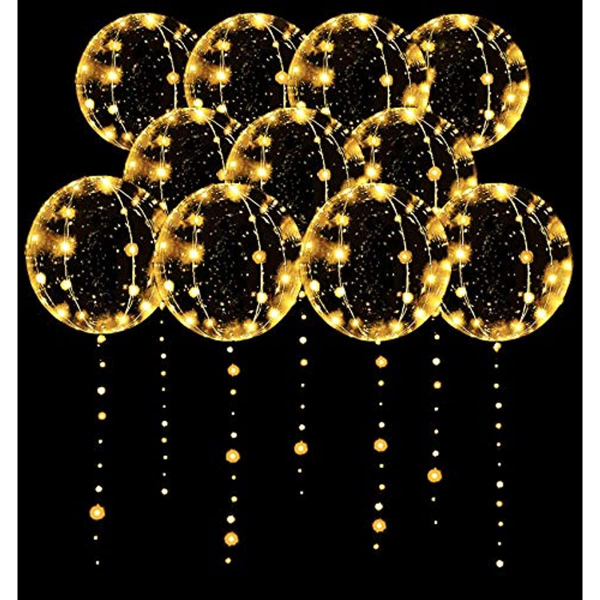 LED Balloons 10 Pack, Light Up Balloons 20 Inches Clear Helium Bobo Balloons, Glow Bubble Balloons with String Lights for Valentines Day Halloween Christmas Wedding Birthday Party Decoration