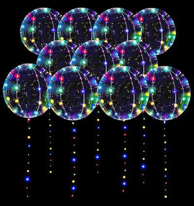 LED Balloons 10 Pack, Light Up Balloons 20 Inches Clear Helium Bobo Balloons, Glow Bubble Balloons with String Lights for Valentines Day Halloween Christmas Wedding Birthday Party Decoration